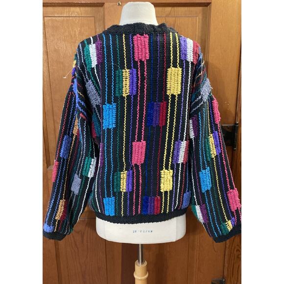 Allen Wah 3D Sweater Vtg Women’s Sz M Colorful Woven Cotton Blend Textured 80s - Picture 4 of 10